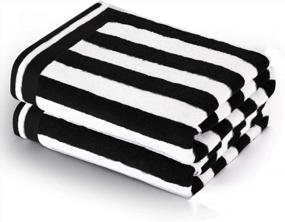 img 4 attached to 2 Pack Soft Cotton Cabana Stripe Bath Towel Set - 100% Ring Spun Cotton Large Pool Towels - Black