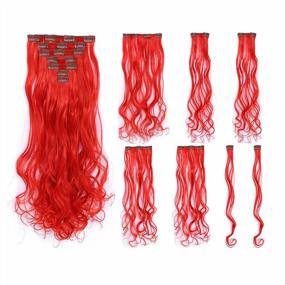 img 4 attached to Get The Perfect Party Look With SWACC 7 Piece Full Head Highlight Clip-On Hair Extensions - 20 Inch Curly Red Synthetic Hairpieces
