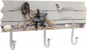 img 4 attached to Nautical Coat Rack With 3 Hooks And Decorative Seaside Elements - Wall Mounted Wood Design With Starfish, Seagull, Seashells, And White Sand Theme