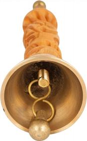 img 2 attached to Small Wooden Carved Hand Bell With Brass Detailing - 6 Inch, Perfect For Service Or Decoration, From Shubhkart