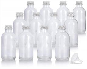 img 4 attached to Set Of 12 Clear Glass Boston Round Bottles With Silver Metal Screw-On Caps And Included Funnel