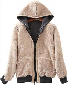 img 3 attached to Winter Sherpa Jacket For Women: Casual, Warm, Zip-Up Hooded Coat With Fleece Lining