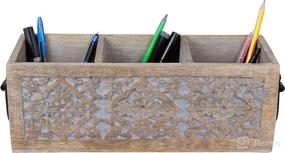 img 3 attached to 🗄️ Versatile 3-Slot Wooden Desk Organizer - Efficient Storage Solution for Kitchen, Office, and Bathroom - Stylish Grey Over Natural/Black Design