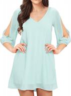 stylish and comfortable women's 3/4 sleeve shift dress with v-neck and chiffon details логотип
