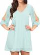 stylish and comfortable women's 3/4 sleeve shift dress with v-neck and chiffon details logo