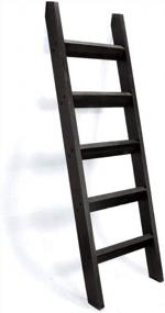 img 4 attached to 5-футовая премиум деревянная стеллажная лестница в стиле рустик - лестница Халлопс для одеял, декора фермерского стиля и винтажного деревянного вида (толстый черный).