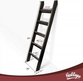 img 3 attached to 5-футовая премиум деревянная стеллажная лестница в стиле рустик - лестница Халлопс для одеял, декора фермерского стиля и винтажного деревянного вида (толстый черный).