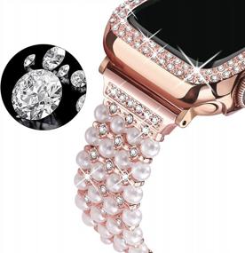 img 3 attached to Secbolt Bling Beaded Bracelet For Apple Watch 38Mm-45Mm - Women'S Pearl Rhinestone Case Compatible With SE Series 8/7/6/5/4/3/2/1