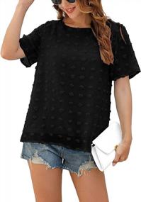 img 3 attached to Женская шифоновая блузка с коротким рукавом и круглым вырезом, рубашка с помпонами, топ