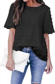 img 4 attached to Женская шифоновая блузка с коротким рукавом и круглым вырезом, рубашка с помпонами, топ