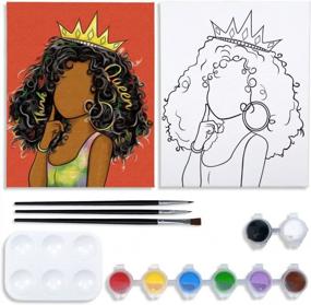 img 4 attached to Afro Queen Paint Art Set - холст 8X10, предварительно нарисованный для рисования, комплект для вечеринки для взрослых, принадлежности для вечеринок.
