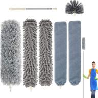 🧹 6-pack bendable & washable microfiber feather dusters with stainless steel extension pole – ideal for cleaning hard-to-reach areas such as ceiling fans, high ceilings, blinds, furniture, and cars logo