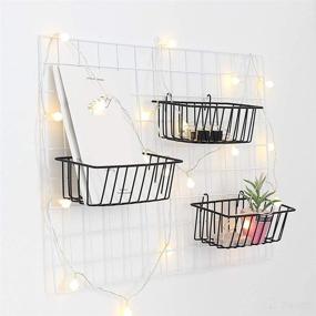 img 1 attached to 🧺 Multifunctional Wall Grid Panel Hanging Wire Baskets for Kitchen and Home Decor, 2-Pack, Black