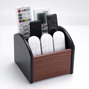 img 3 attached to MaxGear Wooden Remote Control Holder: 4 Compartment Desk Organizer For Table