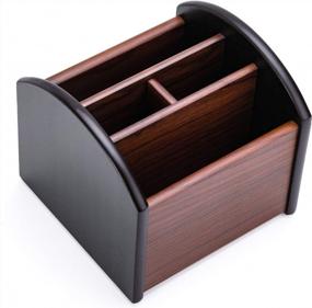 img 4 attached to MaxGear Wooden Remote Control Holder: 4 Compartment Desk Organizer For Table