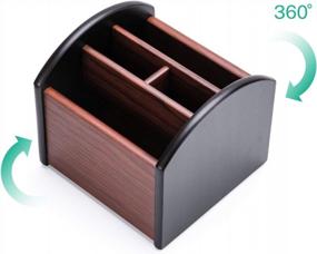 img 2 attached to MaxGear Wooden Remote Control Holder: 4 Compartment Desk Organizer For Table