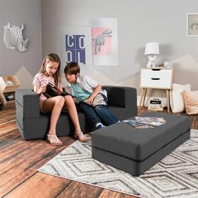 img 1 attached to 🛋️ Jaxx Zipline Sofa &amp; Large Ottoman 3 in 1 Fold Out Sofa, Charcoal - Big Kids Edition