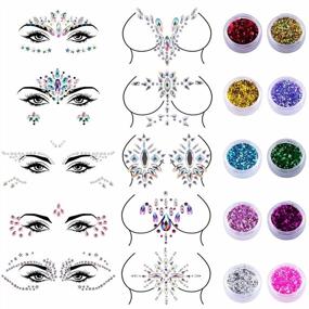 img 4 attached to SIQUK Self-Adhesive Face And Body Jewels With Rhinestones And Chunky Glitter - Pack Of 10 Sheets For Festivals, Raves, Carnivals And Parties