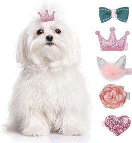 img 4 attached to 🐶 WWW Small Dog Hair Clips: 5 Pcs Adorable Hair Bows for Cats and Dogs - Cute Bow Flower Crown Hairpin for Girls and Puppies - Perfect Hair Accessories for Cat and Puppy Parties, Birthdays, and Grooming