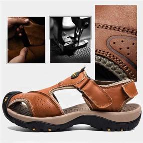 img 1 attached to Waterproof Leather Outdoor Hiking Sandals For Men - Athletic Sports Sandals With Closed Toe - Fisherman Beach Shoes - VISIONREAST Closed Toe Water Sandals