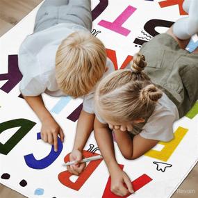 img 2 attached to 🔠 Luxury ABC Alphabet Kids Rug - Soft Plush Play Mat for Playroom, Bedroom, Living Room - Home Decor Addition (White, 31.5"x39")