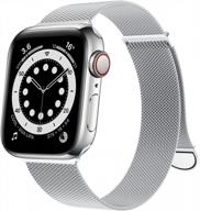 stylish & secure: ouluoqi stainless steel mesh loop magnetic clasp compatible watch band for apple watch series logo