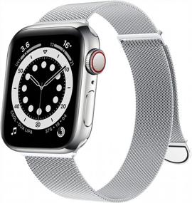 img 4 attached to Stylish & Secure: OULUOQI Stainless Steel Mesh Loop Magnetic Clasp Compatible Watch Band For Apple Watch Series