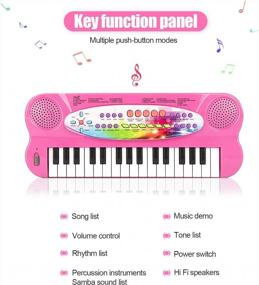 img 3 attached to Kids Piano Keyboard - 32 Keys Multifunction Portable Toy Piano For Early Learning Educational (Pink)