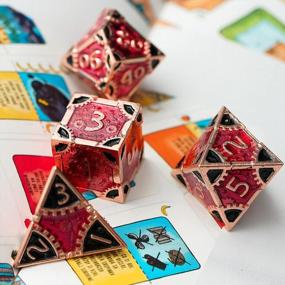 img 2 attached to Red Copper-Red Black UDIXI Metal DND Dice Set - 7 Die Polyhedral Dungeons And Dragons Role Playing Game