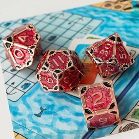 img 1 attached to Red Copper-Red Black UDIXI Metal DND Dice Set - 7 Die Polyhedral Dungeons And Dragons Role Playing Game
