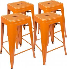 img 4 attached to Enhance Your Space With UrbanMod'S 24 Inches Metal Barstool Set Of 4 In Orange - Perfect For Home, Patio, Kitchen Island, Restaurant, And More!