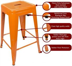 img 3 attached to Enhance Your Space With UrbanMod'S 24 Inches Metal Barstool Set Of 4 In Orange - Perfect For Home, Patio, Kitchen Island, Restaurant, And More!
