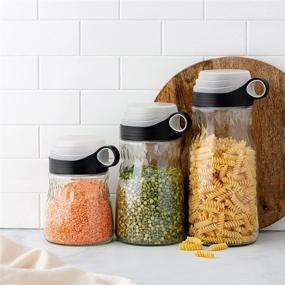 img 3 attached to 🏺 Danish Designer Set of 3 Elfin Glass Kitchen Canisters with Measuring Cup Lids (Small, Medium, Large)