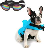 🐶 cheeseandu dog life jacket shark - adjustable swimming vest with free pet uv goggles - blue логотип