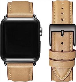 img 4 attached to OMIU Square Bands Compatible For Apple Watch Band 38Mm 40Mm 41Mm 42Mm 44Mm 45Mm Women Men, Genuine Leather Replacement Starp Compatible With IWatch Series 7/6/5/4/3/2/1/SE(Camel/Black, 38/40/41Mm)