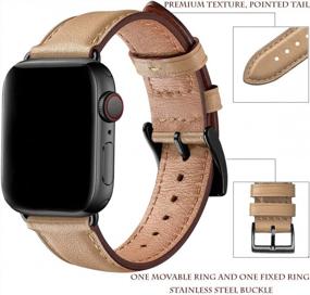img 3 attached to OMIU Square Bands Compatible For Apple Watch Band 38Mm 40Mm 41Mm 42Mm 44Mm 45Mm Women Men, Genuine Leather Replacement Starp Compatible With IWatch Series 7/6/5/4/3/2/1/SE(Camel/Black, 38/40/41Mm)