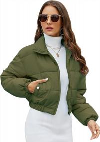 img 3 attached to Flygo Women'S Cropped Puffer Jacket Zip Up Stand Collar Padded Winter Down Coat