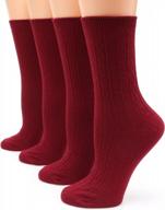 women's cable knit cotton casual crew socks - 4 pairs lightweight logo