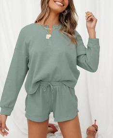 img 3 attached to Cozy Up In Style With LingSwallow Women'S Waffle Lounge Sets - Long Sleeve And Shorts Pajama Set!
