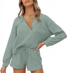 img 4 attached to Cozy Up In Style With LingSwallow Women'S Waffle Lounge Sets - Long Sleeve And Shorts Pajama Set!