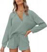 cozy up in style with lingswallow women's waffle lounge sets - long sleeve and shorts pajama set! logo