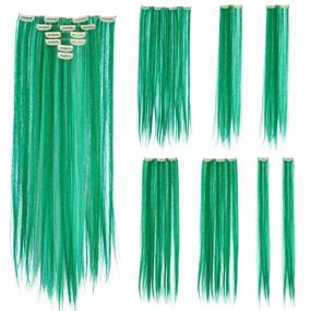 img 4 attached to Get Your Party On With SWACC'S 7-Piece Green Clip-On Hair Extensions