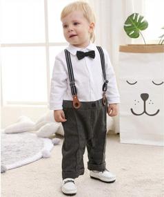 img 1 attached to WESIDOM Infant Boy Tuxedo Jumpsuit Set 3Pcs - Long Sleeve Gentleman Wedding Outfit With Vest Coat & Beret Hat