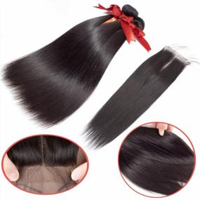 img 3 attached to 100% Unprocessed Brazilian Virgin Hair - Brazilian Straight Human Hair Bundle Deal With Closure In Middle Part - Natural Black Color - 3 Bundles (20", 22", 24") With 18" Closure