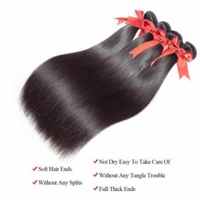 img 2 attached to 100% Unprocessed Brazilian Virgin Hair - Brazilian Straight Human Hair Bundle Deal With Closure In Middle Part - Natural Black Color - 3 Bundles (20", 22", 24") With 18" Closure