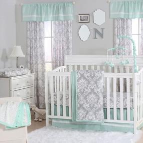 img 4 attached to 3 Piece Baby Crib Bedding Set In Grey Damask And Mint Green By The Peanut Shell For Stylish And Comfortable Nursery Decor
