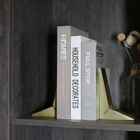 img 2 attached to Set Of 2 Gold Cast Iron Triangle Bookends - Heavy Duty Decorative Geometric Theme For Sharp And Sleek Look