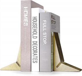img 4 attached to Набор из 2 золотых чугунных треугольных подставок для книг - прочная декоративная геометрическая тема для четкого и элегантного вида