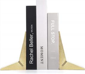 img 1 attached to Set Of 2 Gold Cast Iron Triangle Bookends - Heavy Duty Decorative Geometric Theme For Sharp And Sleek Look