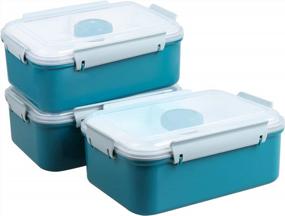 img 4 attached to Shopwithgreen Set Of 3 Salad Food Storage Container To Go, 47-Oz Bento Box With Removable Tray & Dressing Pots, For Lunch, Snacks, School & Travel - Food Prep Storage Containers With Lids (Navy)